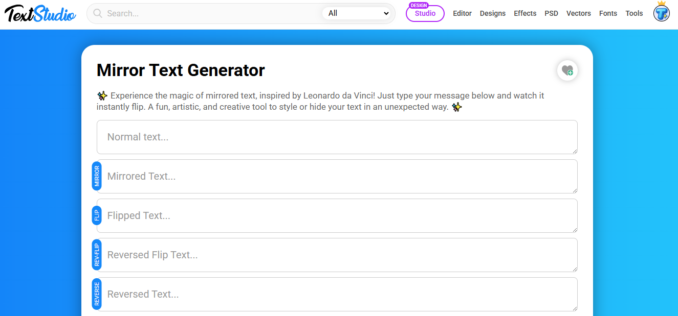 Mirror Text Generator Interface