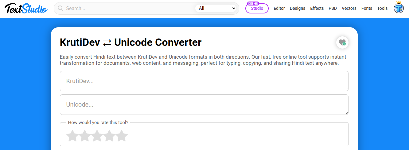 KritiDev to Unicode Convertor Interface