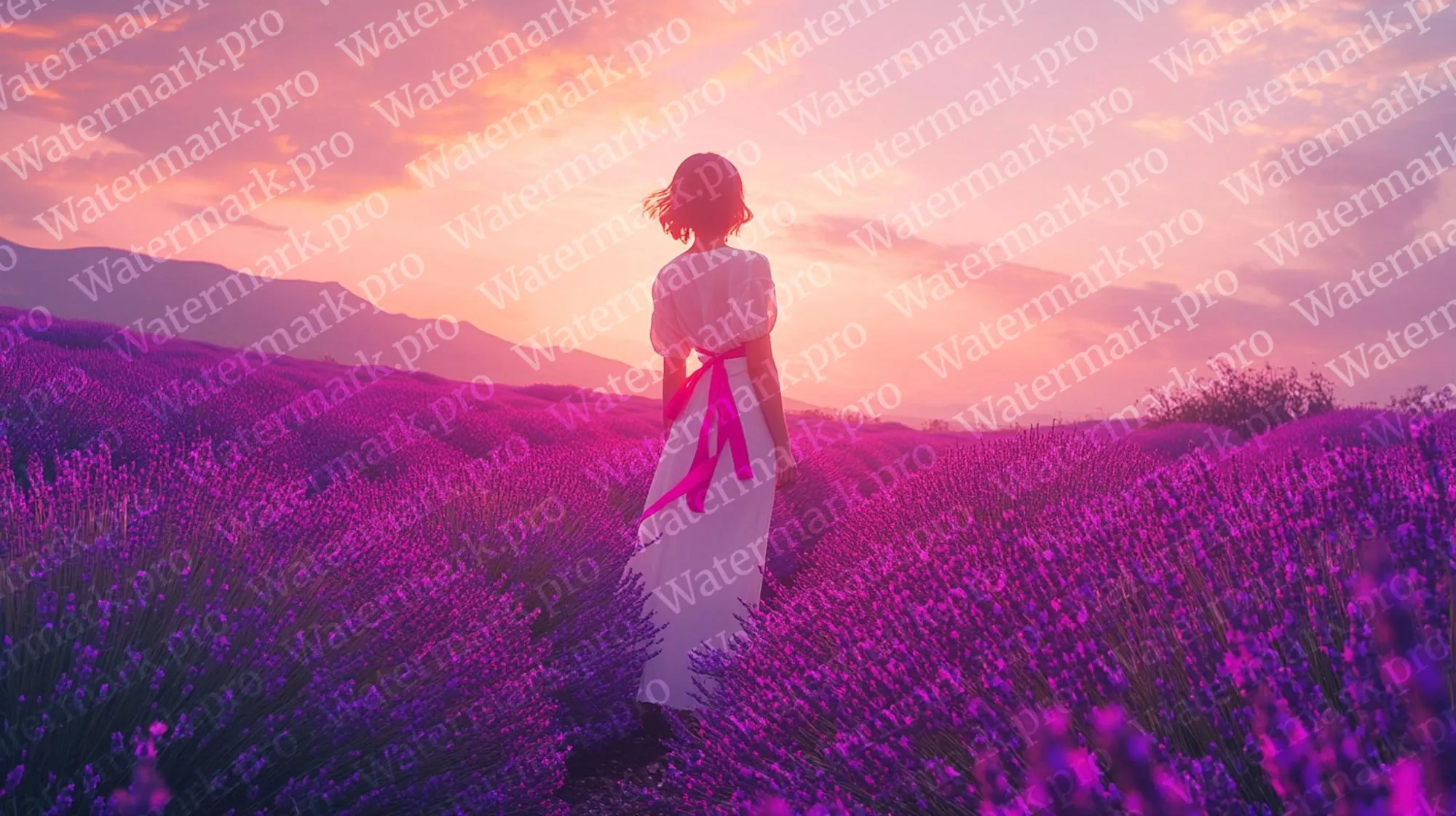 Tiling watermark pattern across a landscape photo