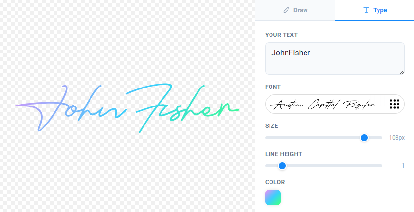 Signature with gradient calligraphy fonts
