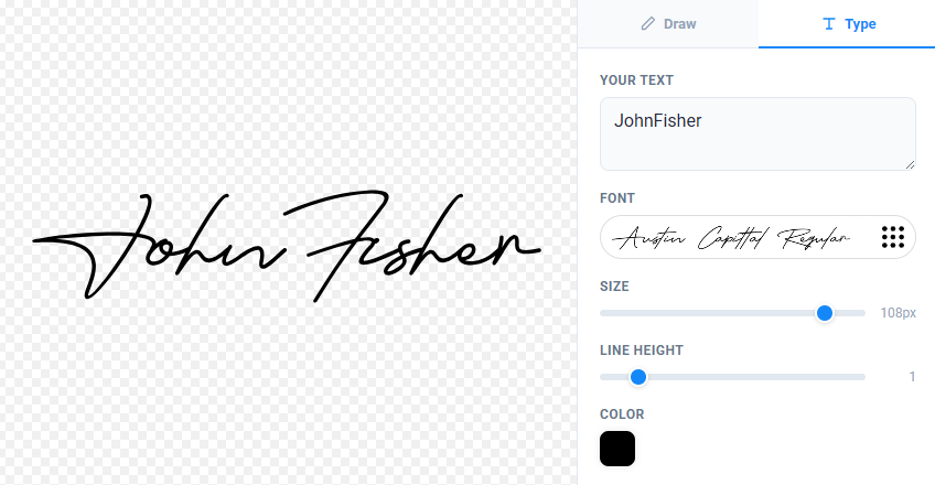 Signature Maker text Interface