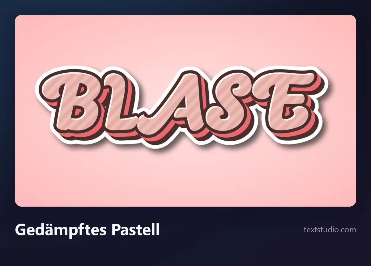 Das Wort Blase in gedämpft pastellfarbenen Bubble-Buchstaben, staubrosa Formen in Ebenen gestapelt wie ein Aufkleber auf hellrosa Hintergrund