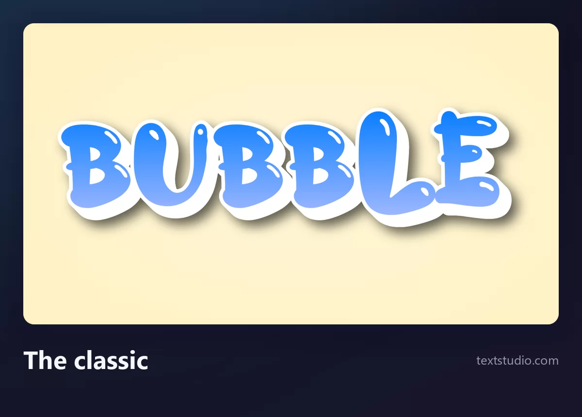 The word Bubble in classic bubble letters, blue gradient fill inside a thick white outline with a glossy highlight on each letter