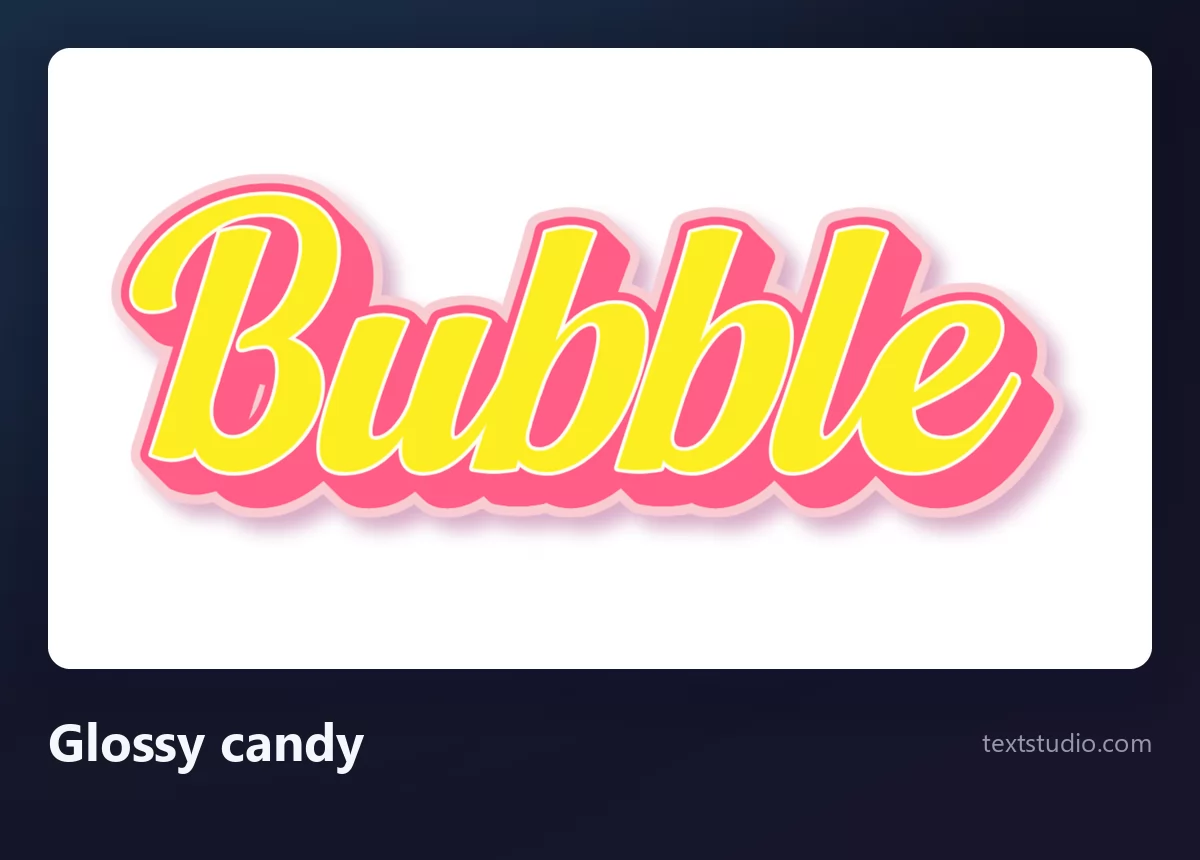 The word Bubble in a glossy candy bubble script, joined yellow letters with a pink shadow and a bright highlight across the top