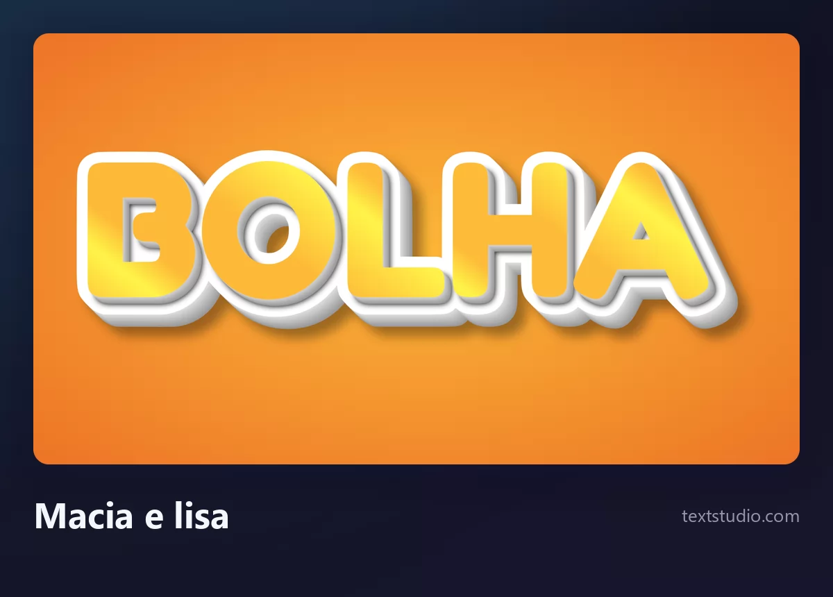 A palavra Bolha em letras bolha macias de uma cor só, formas arredondadas em amarelo quente com uma sombra suave sobre fundo laranja