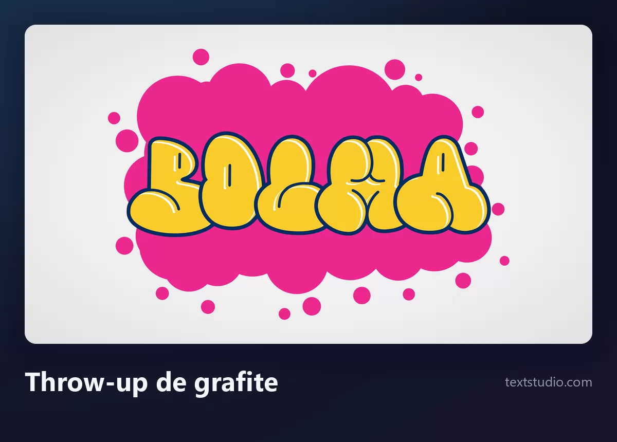 A palavra Bolha como um throw-up de grafite, letras amarelas infladas com contorno escuro se sobrepondo umas às outras sobre uma nuvem rosa