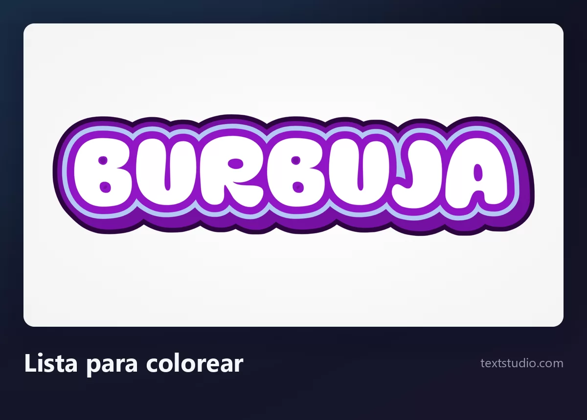 La palabra Burbuja en letras burbuja blancas rodeadas de contornos superpuestos azul claro y morados, con los interiores vacíos y listos para colorear