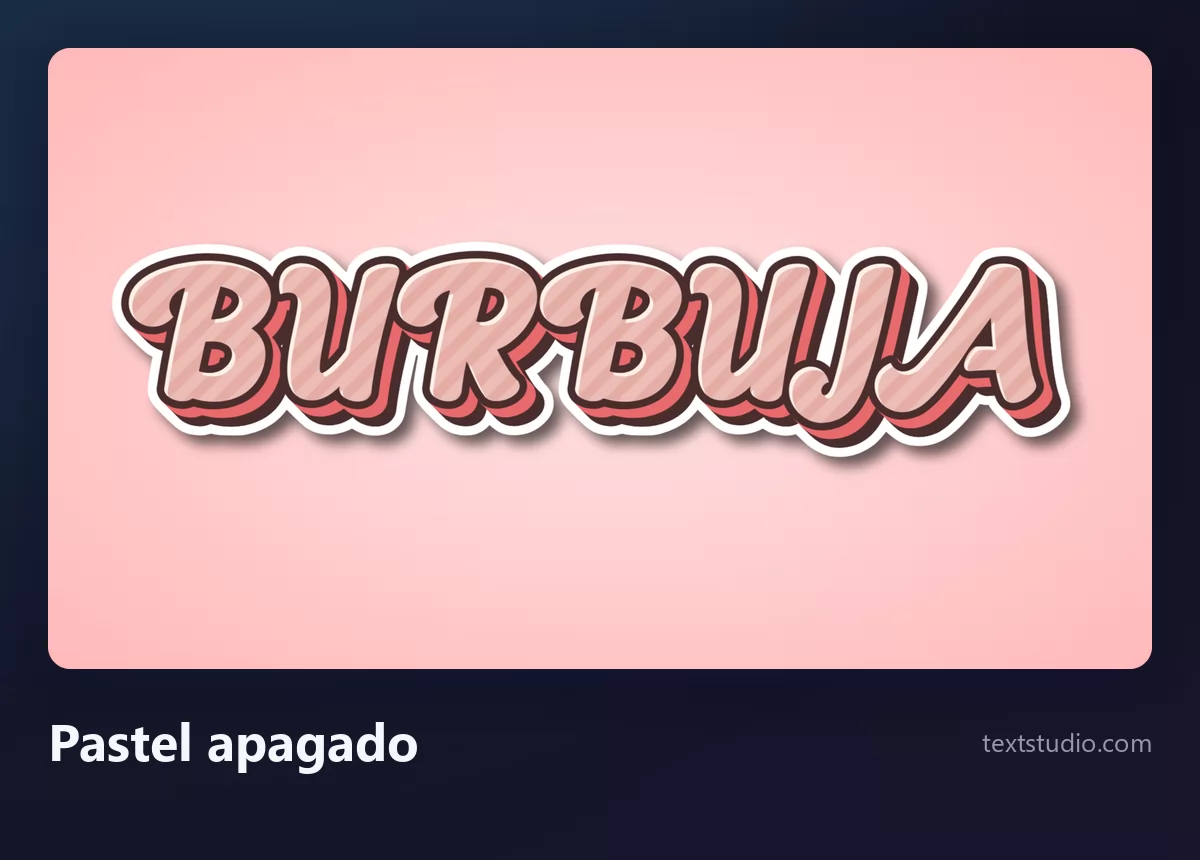 La palabra Burbuja en letras burbuja de pastel apagado, formas de rosa empolvado apiladas en capas como una pegatina sobre un fondo rosa claro