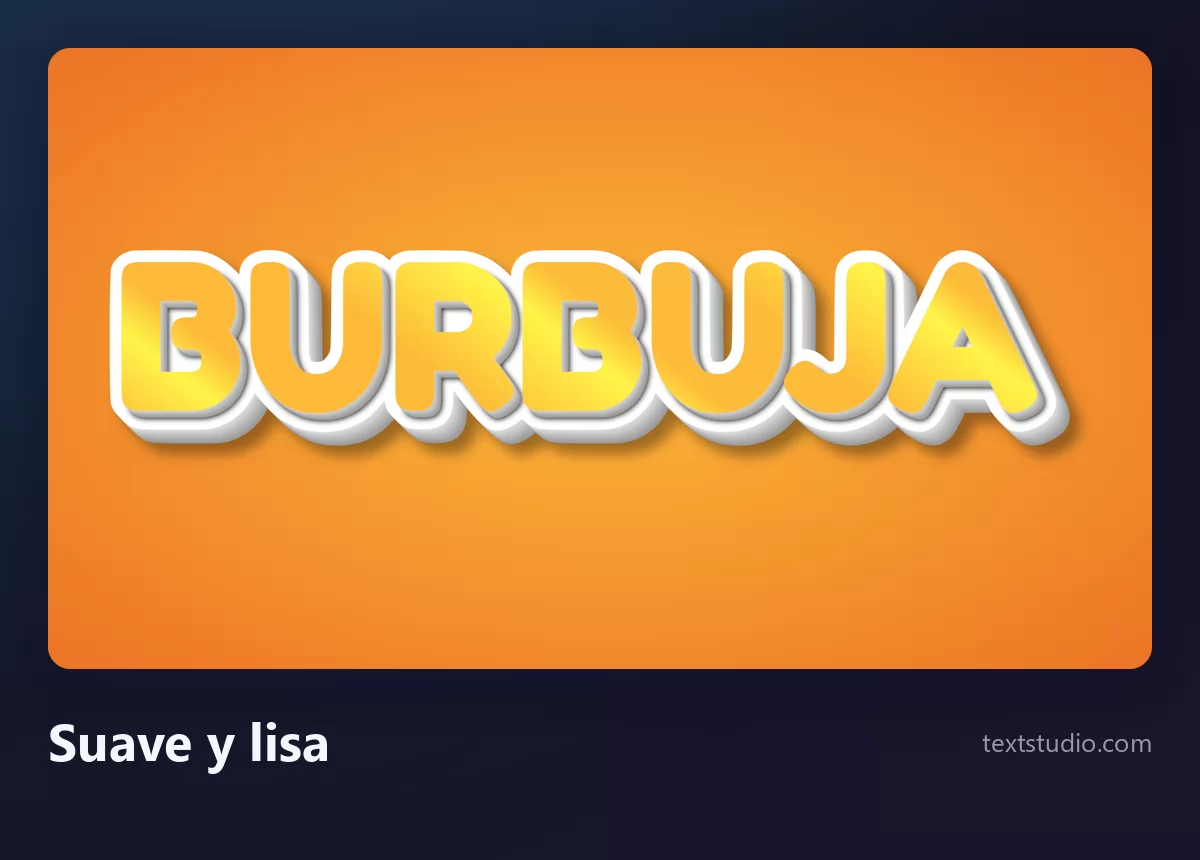 La palabra Burbuja en letras burbuja suaves de un solo color, formas redondeadas de amarillo cálido con una sombra suave sobre un fondo naranja