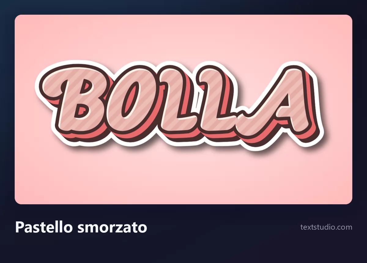 La parola Bolla in lettere bolla pastello smorzato, forme rosa polveroso sovrapposte a strati come un adesivo su sfondo rosa chiaro