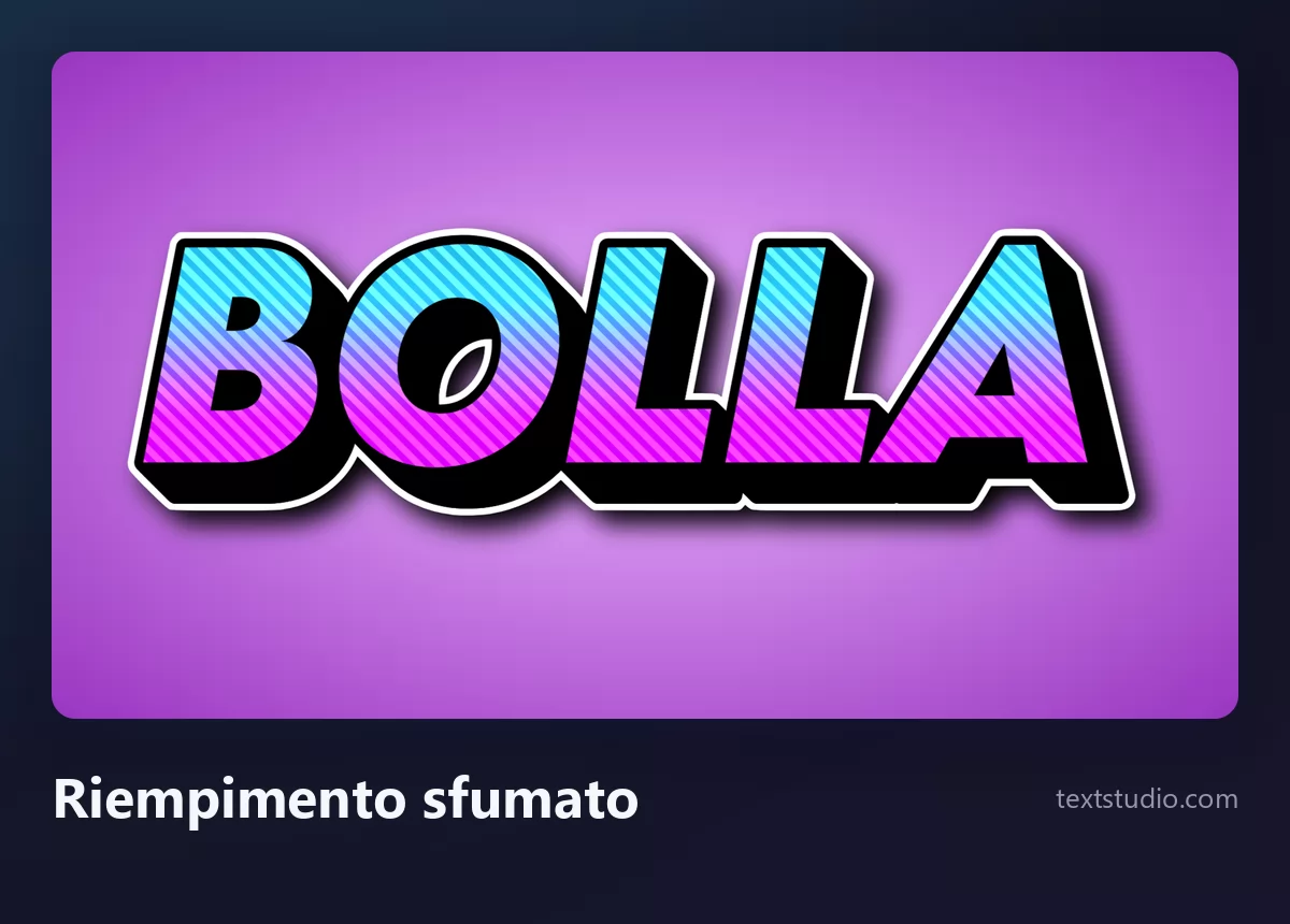 La parola Bolla in lettere bolla sfumate, riempimento dal ciano al magenta dentro un contorno nero spesso su sfondo viola