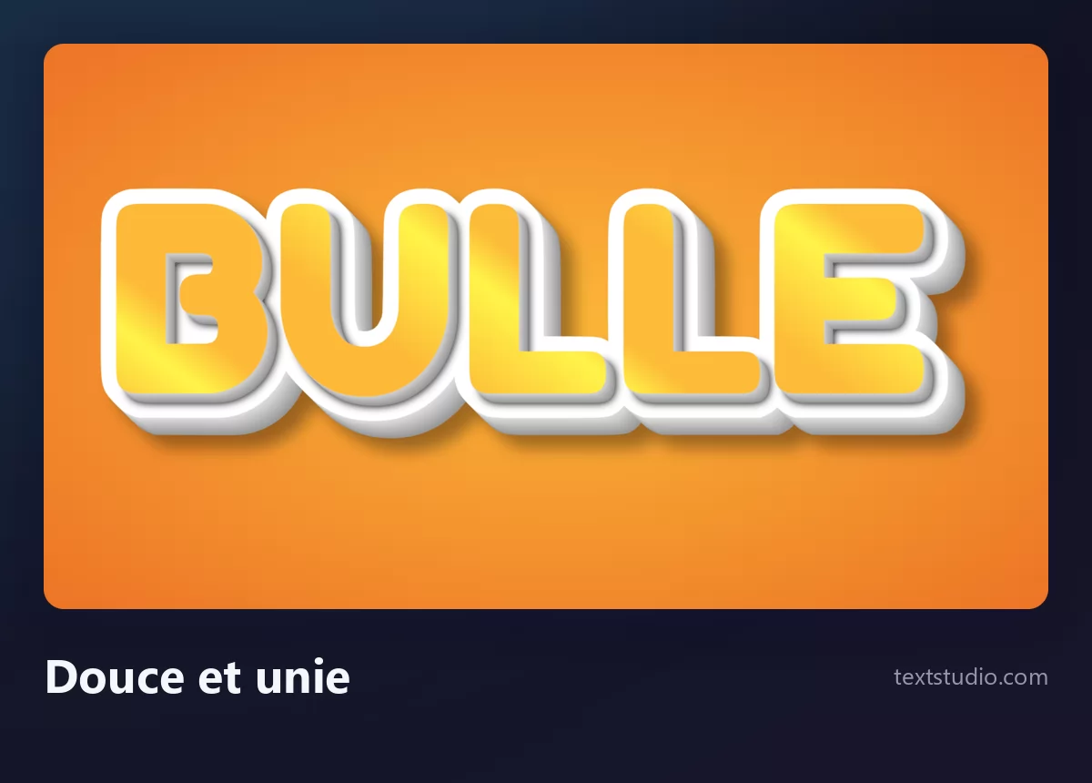 Le mot Bulle en lettres bulle douces d'une seule couleur, formes arrondies jaune chaud avec une ombre portée légère sur fond orange