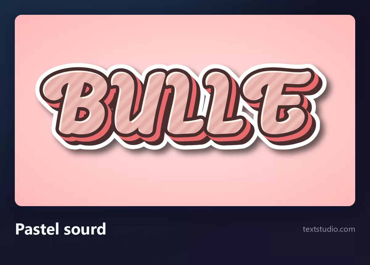 Le mot Bulle en lettres bulle pastel sourd, formes rose poudré empilées en couches comme un autocollant sur fond rose pâle