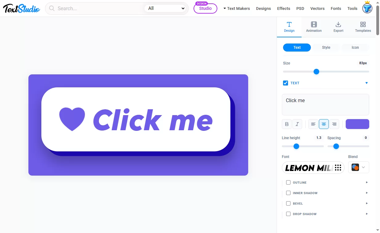 Designing a custom 3D button in the Button Generator Design panel