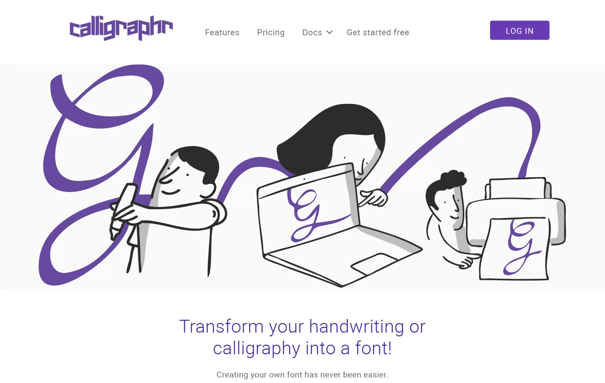 The Calligraphr home page explaining how handwriting becomes a font