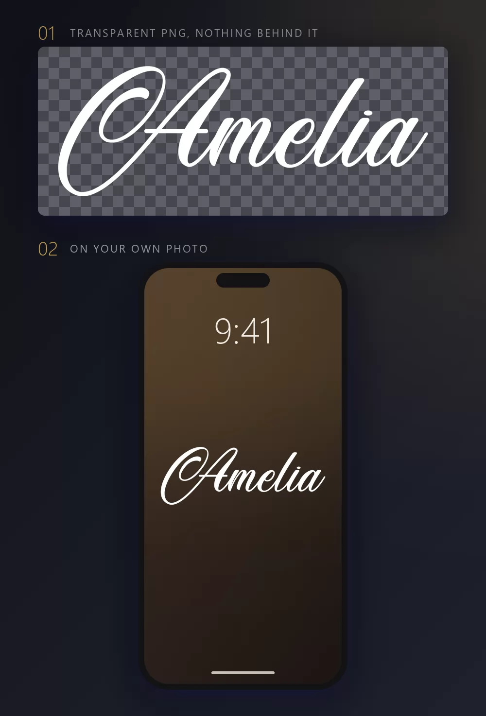 The rendered name on a checkerboard, then the same letters used as a phone wallpaper