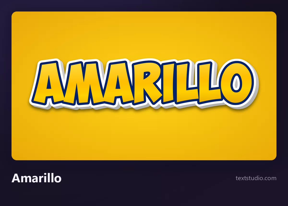 La palabra AMARILLO en mayúsculas de un amarillo dorado, con un recorte blanco y un contorno azul, sobre un fondo amarillo cálido