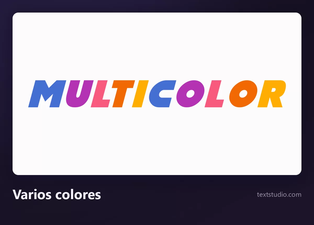 La palabra MULTICOLOR con un color distinto en cada letra, azul, morado, rosa, rojo, naranja, amarillo y verde, sobre un fondo blanco