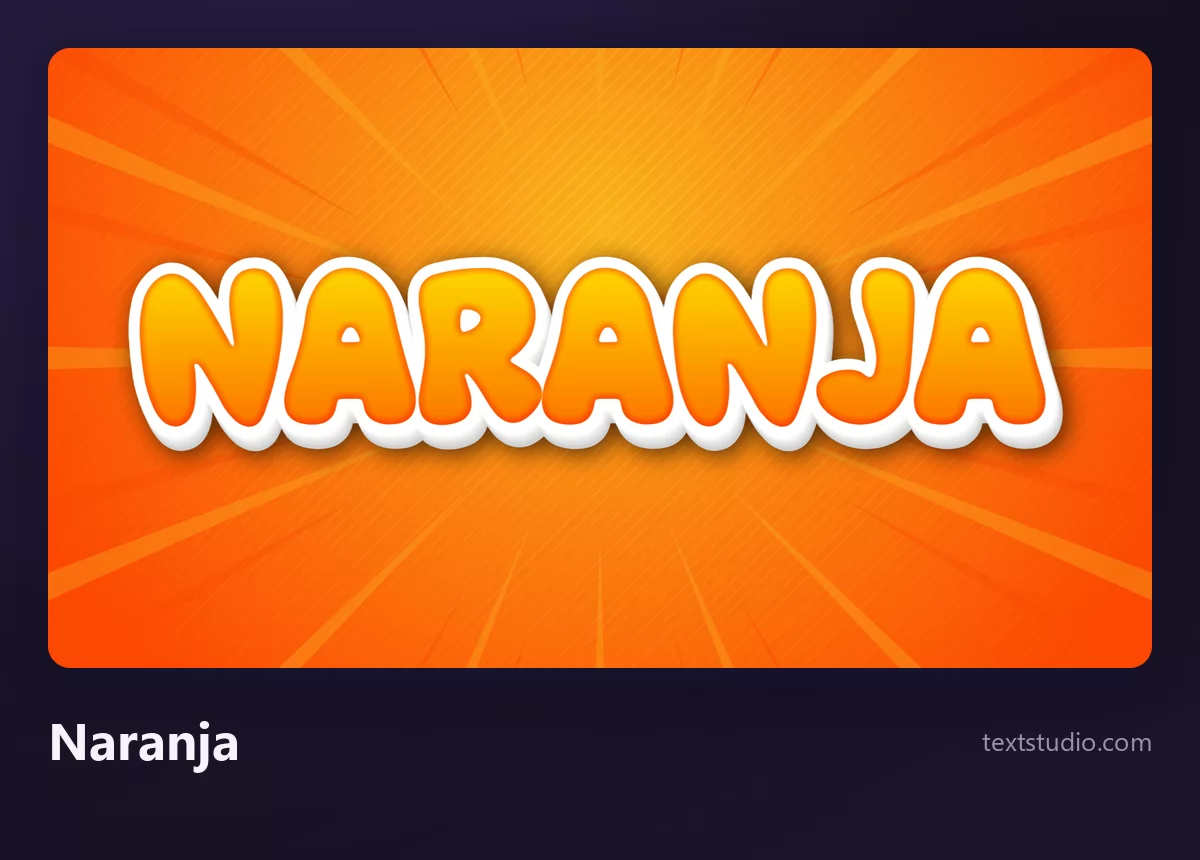 La palabra NARANJA en mayúsculas naranjas con un contorno blanco, sobre un fondo naranja que irradia desde el centro