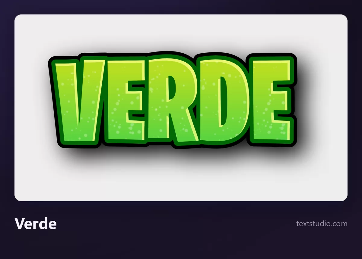 La palabra VERDE en mayúsculas de un verde brillante, con un contorno más oscuro y una textura sutil, en estilo de videojuego, sobre un fondo gris claro