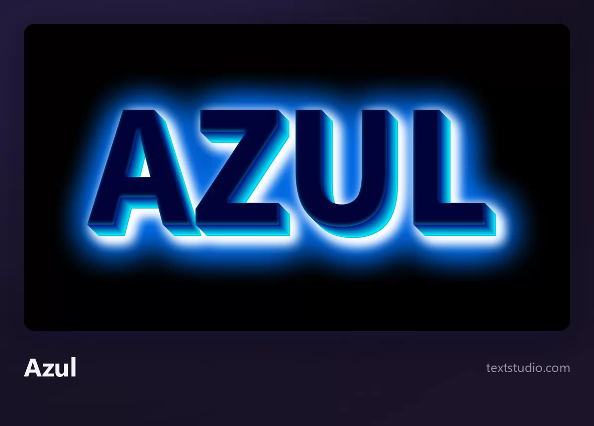 A palavra AZUL em maiúsculas de azul vivo, com um halo suave brilhando ao redor das letras, sobre um fundo preto