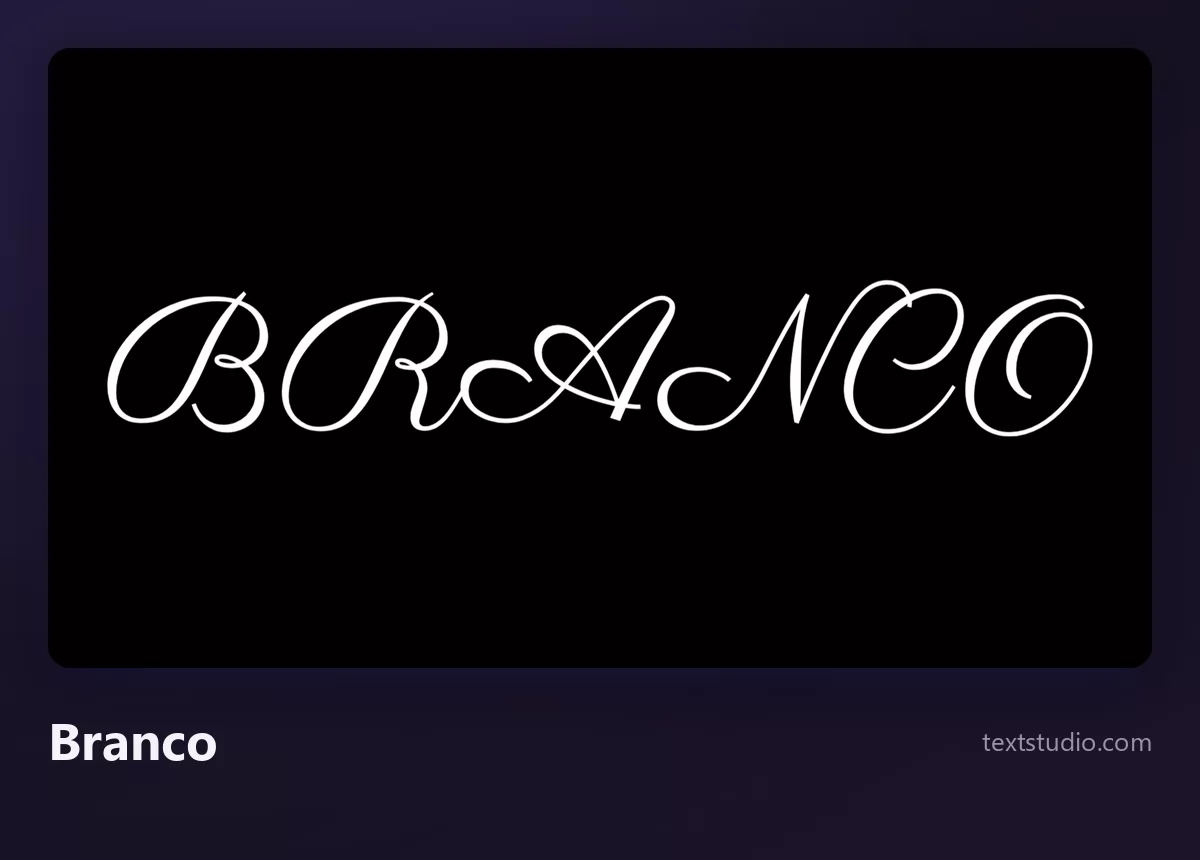 A palavra BRANCO escrita num script branco fino, cheio de laços e curvas encadeadas, sobre um fundo preto puro