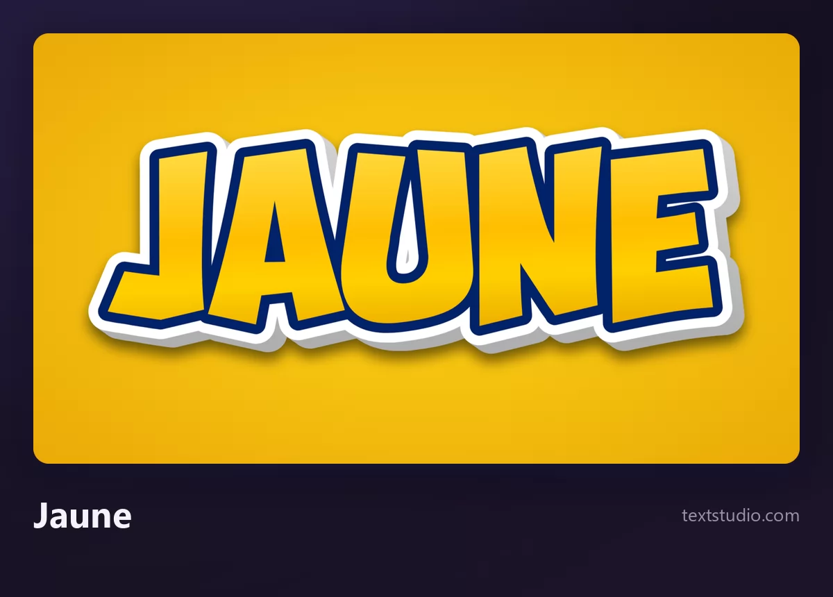 Le mot JAUNE en capitales jaune d'or, avec une découpe blanche et un contour bleu qui lui donnent une limite, sur un fond jaune chaud