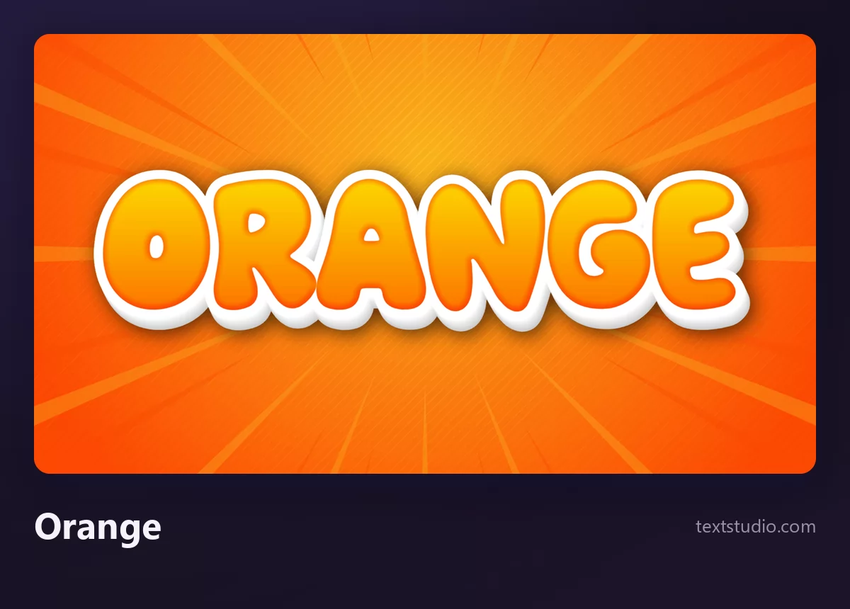Le mot ORANGE en capitales orange vif cernées d'un contour blanc net, posées sur un fond orange qui rayonne depuis le centre