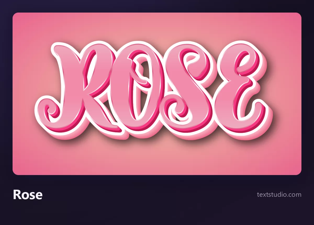 Le mot ROSE en lettres de script roses, grasses et arrondies, cernées d'une découpe blanche, posées sur un dégradé rose tendre
