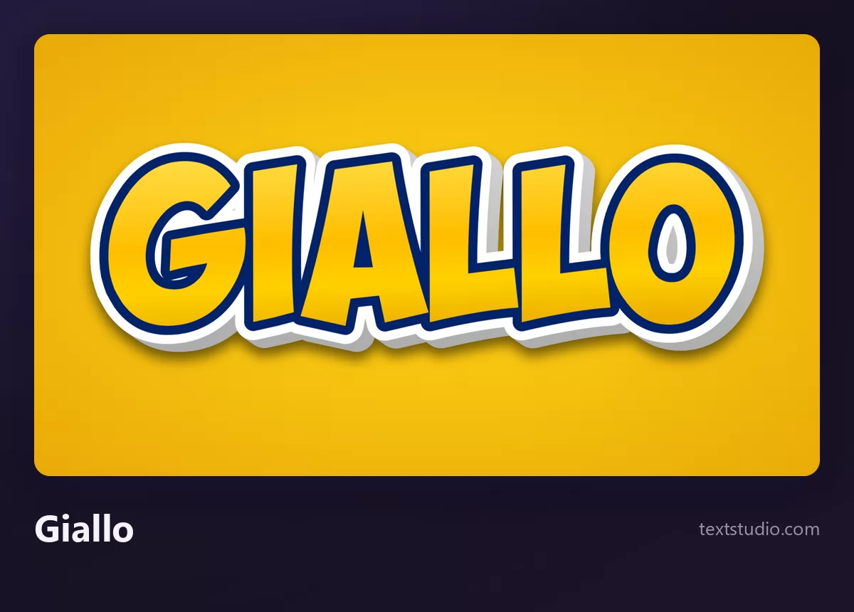 La parola GIALLO in maiuscole giallo oro, con un ritaglio bianco e un contorno blu, su uno sfondo giallo caldo