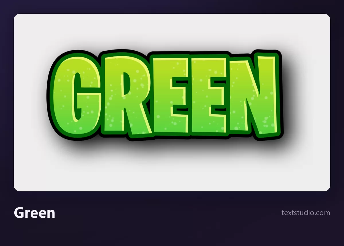The word GREEN in bright green capitals with a darker outline and a subtle texture, in a video game style, on a light grey background