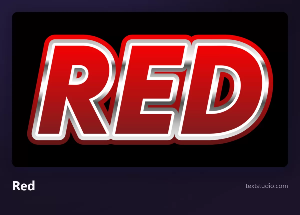 The word RED in bold red capitals with a bright silver edge and a soft shadow, on black