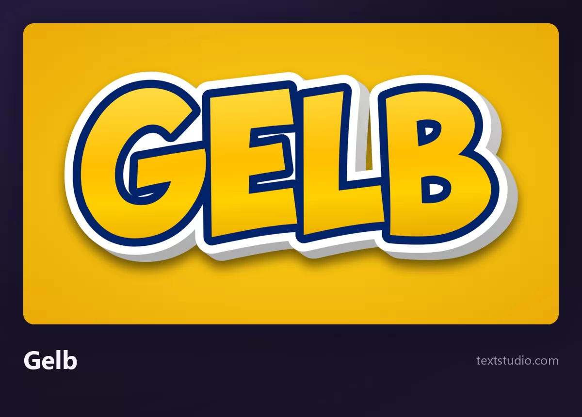 Das Wort GELB in goldgelben Versalien mit einem weißen Ausschnitt und einer blauen Kontur, auf warmgelbem Hintergrund