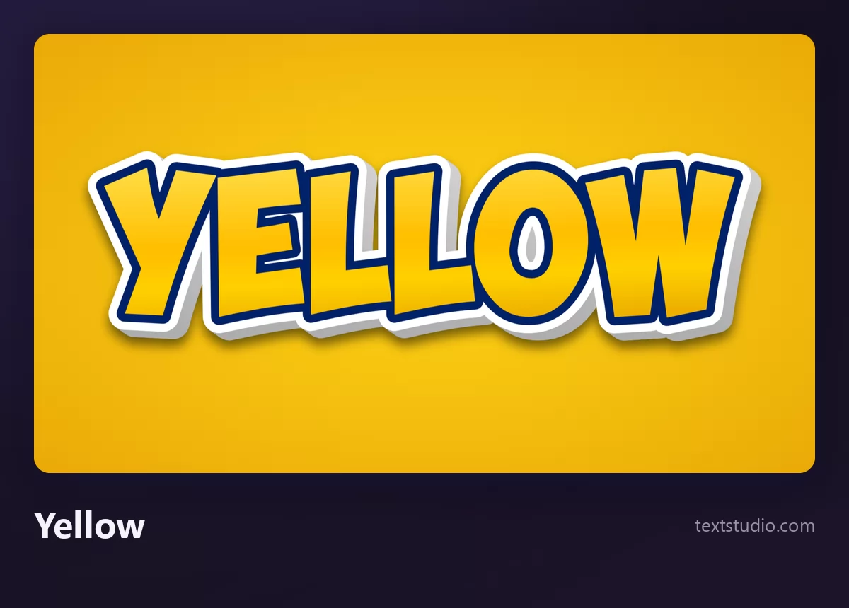 The word YELLOW in golden yellow capitals with a white cut-out and a blue outline, on a warm yellow background