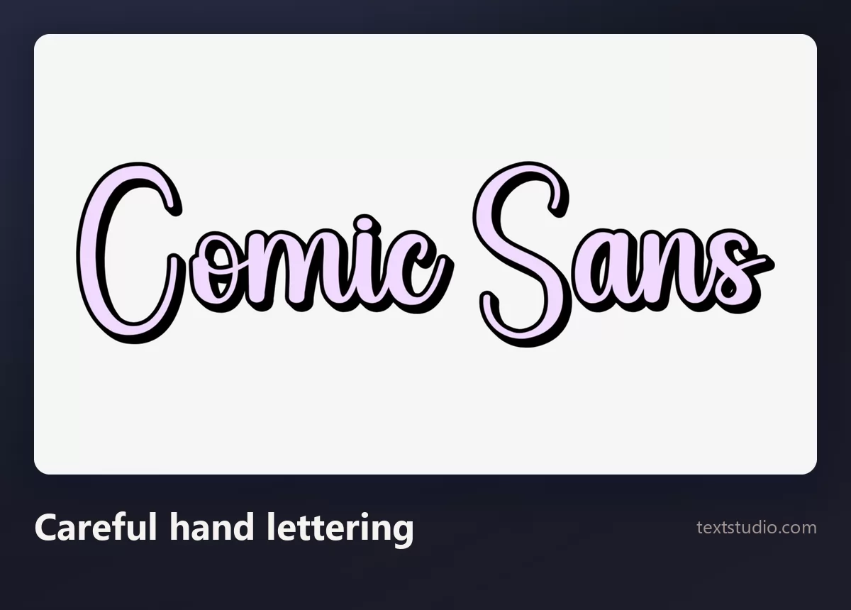 The words Comic Sans in a drawn script with high stroke contrast and a fine dark outline on a pale background