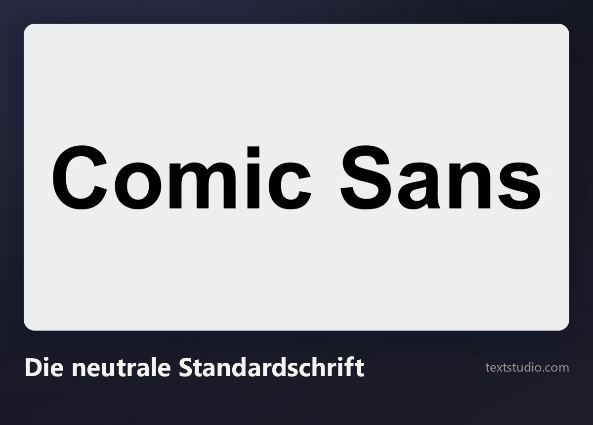 Die Wörter Comic Sans in einer schlichten neutralen serifenlosen Schrift, schwarz auf hellgrauem Hintergrund