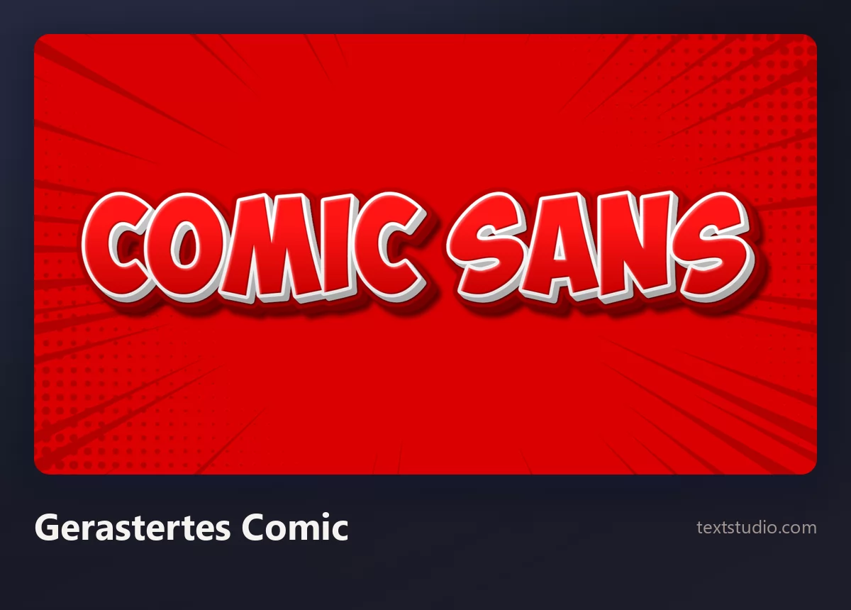 Die Wörter Comic Sans in roten und weißen Comic-Versalien über einem roten Rasterpunkt-Hintergrund mit Bewegungslinien
