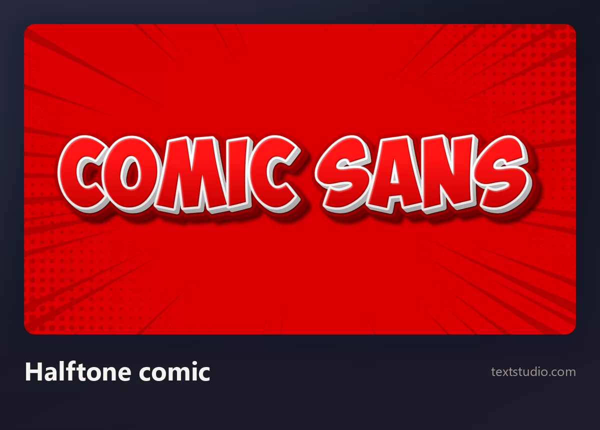 The words Comic Sans in red and white comic capitals over a red halftone dot background with speed lines