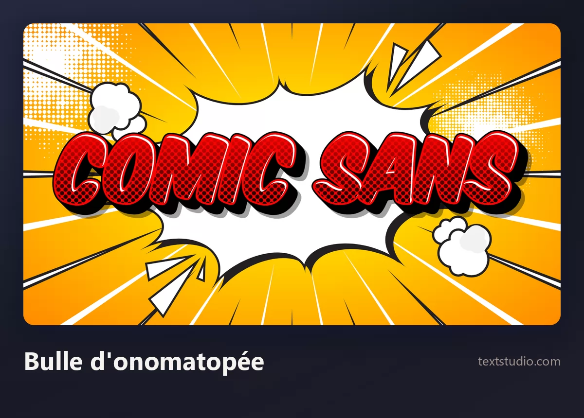 Les mots Comic Sans en capitales de bande dessinée rouges dans une bulle d'onomatopée blanche en dents de scie, sur un fond tramé orange