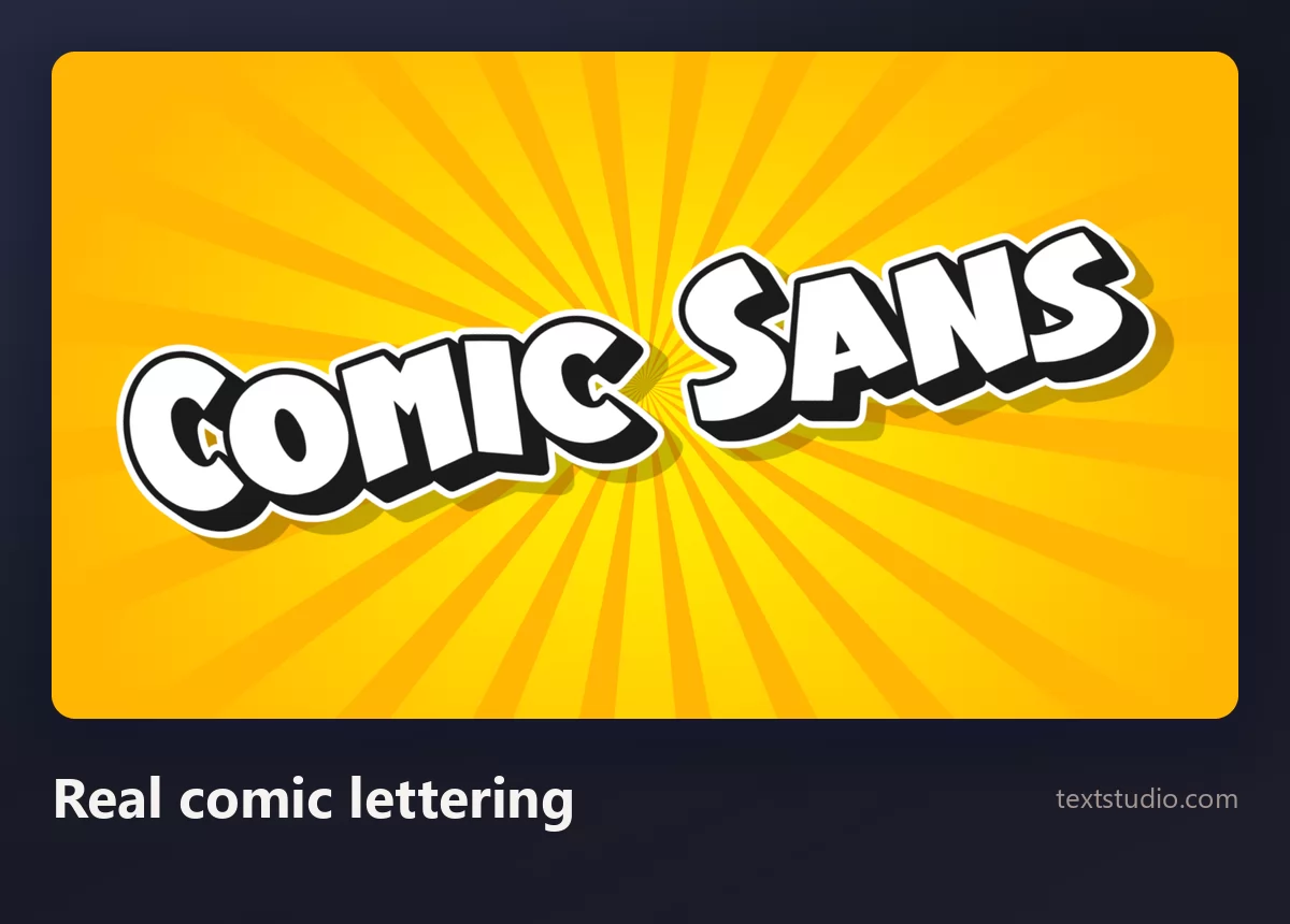 The words Comic Sans in heavy white comic book capitals with a thick black outline and shadow on a yellow radial burst