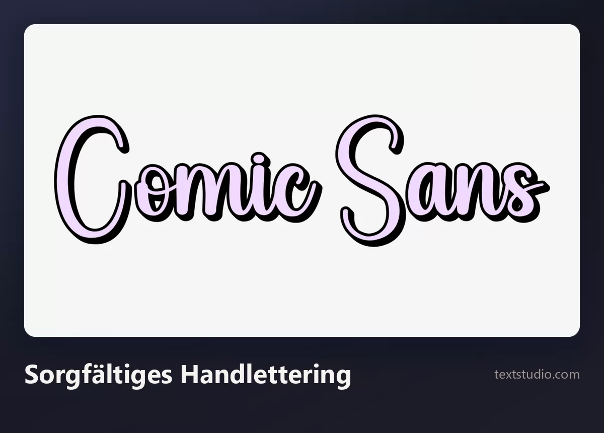 Die Wörter Comic Sans in einer gezeichneten Schreibschrift mit starkem Strichkontrast und feiner dunkler Kontur auf blassem Hintergrund
