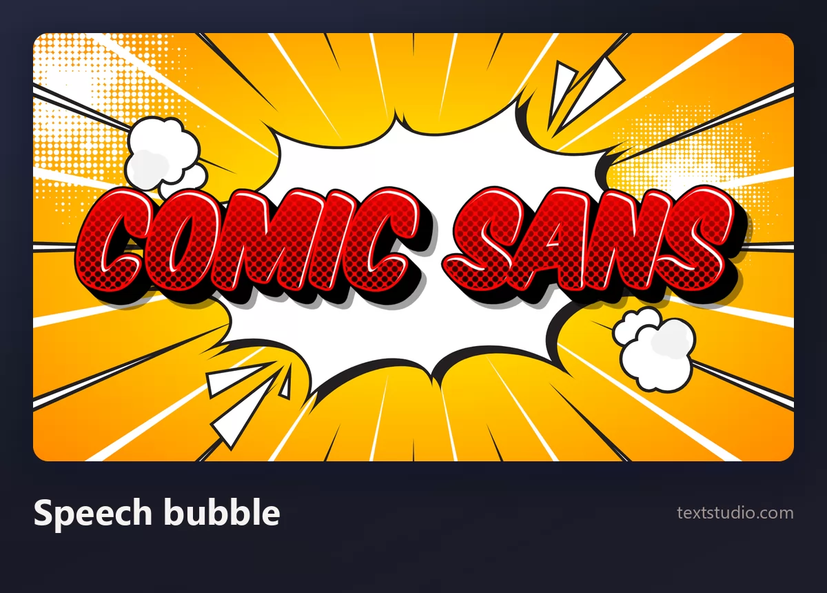 The words Comic Sans in red comic capitals inside a white jagged speech burst on an orange halftone background