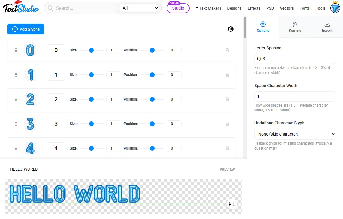 Alphabet Maker のグリフ編集インターフェース