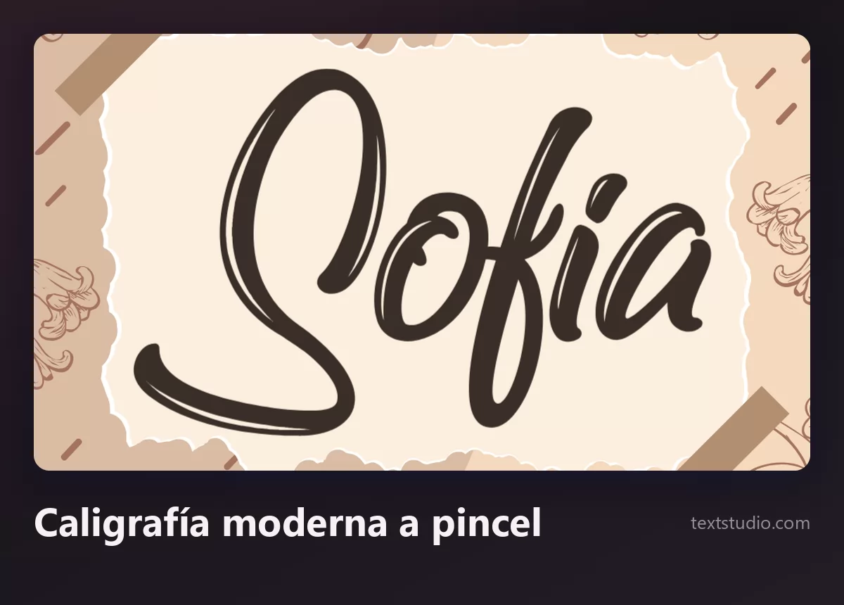 El nombre Sofia en caligrafía moderna a pincel, lettering marrón oscuro con línea de base ondulante sobre papel texturizado