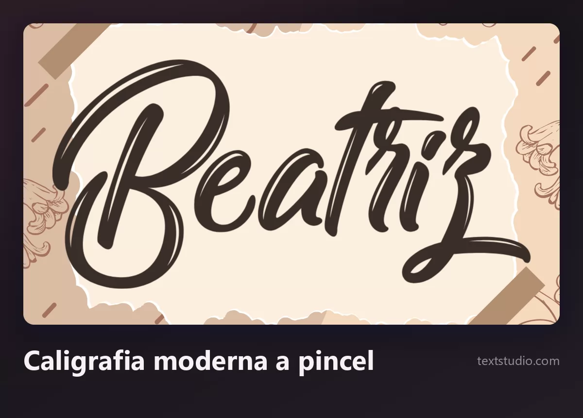 O nome Beatriz em caligrafia moderna a pincel, lettering marrom-escuro com linha de base saltitante sobre papel texturizado