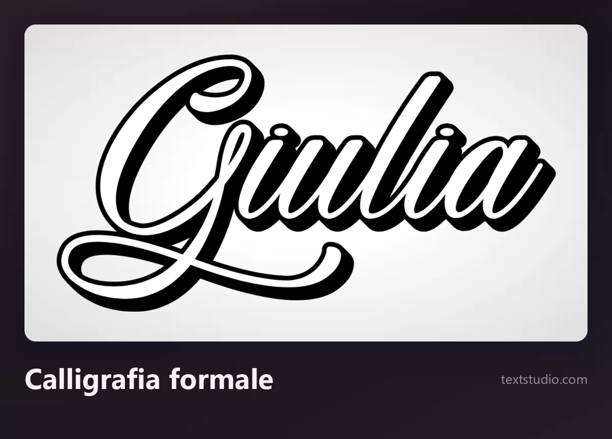 Il nome Giulia in calligrafia formale, uno script nero ad alto contrasto con contorno bianco e ombra portata