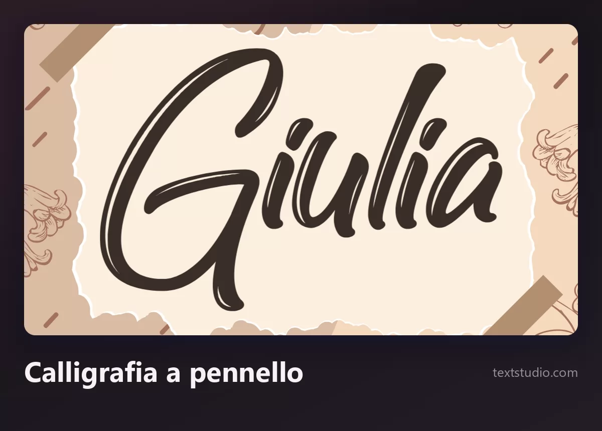 Il nome Giulia in calligrafia a pennello moderna, lettering marrone scuro con linea di base ballerina su carta ruvida