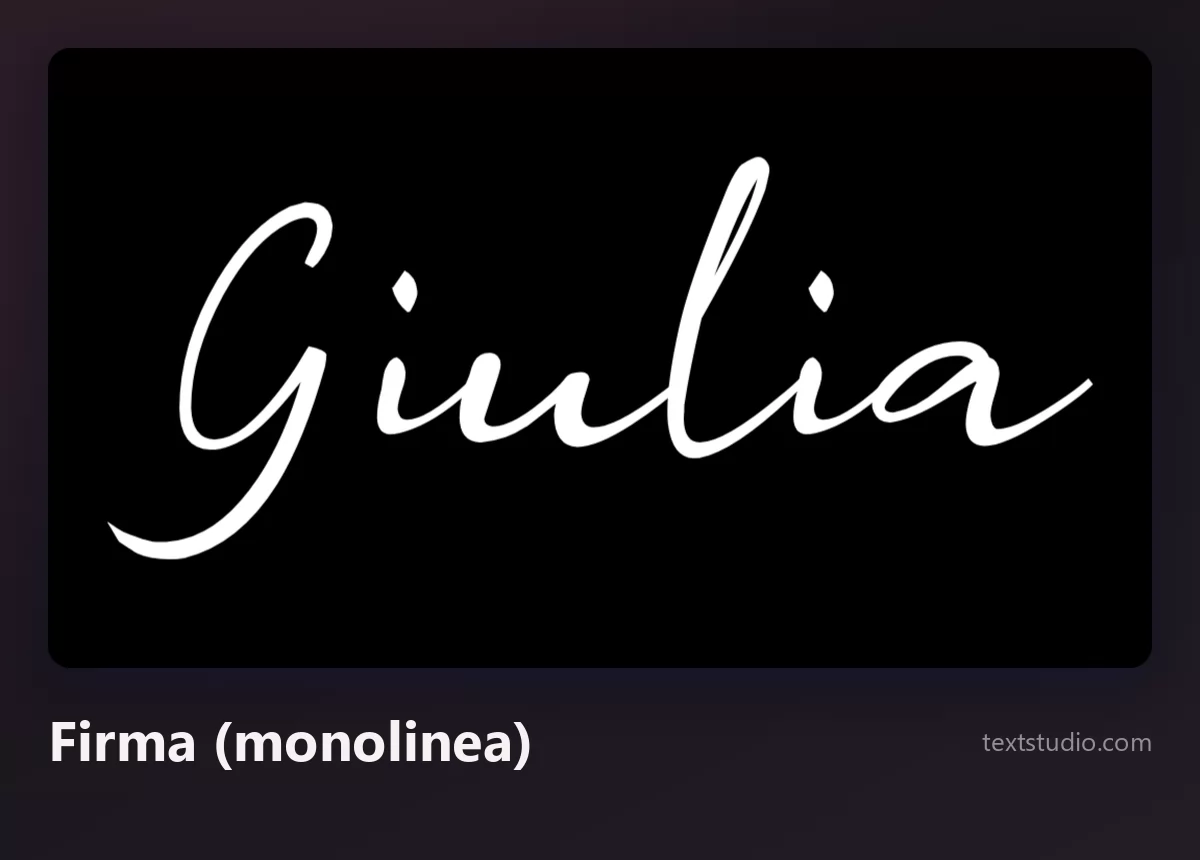 Il nome Giulia in un sottile script monolinea bianco, stile firma, su fondo nero