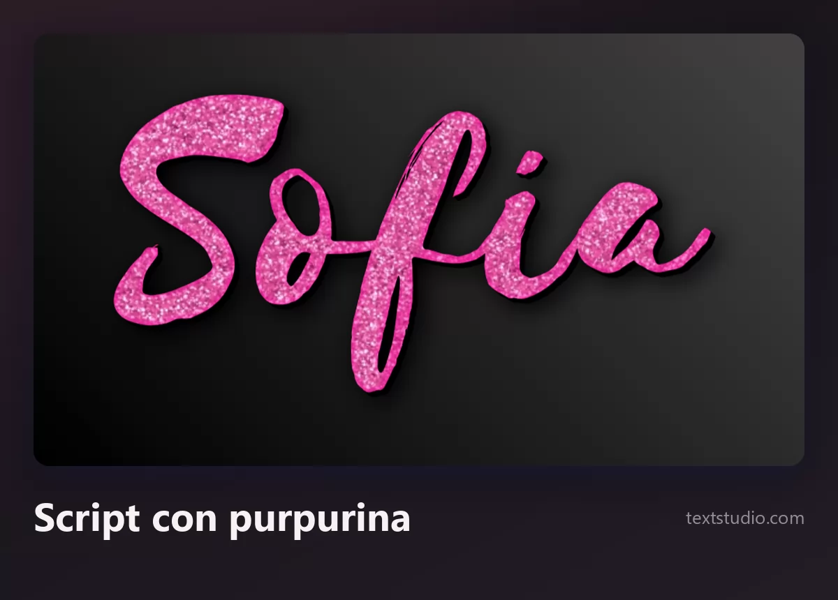 El nombre Sofia en un script de pincel con purpurina rosa y textura brillante sobre fondo oscuro