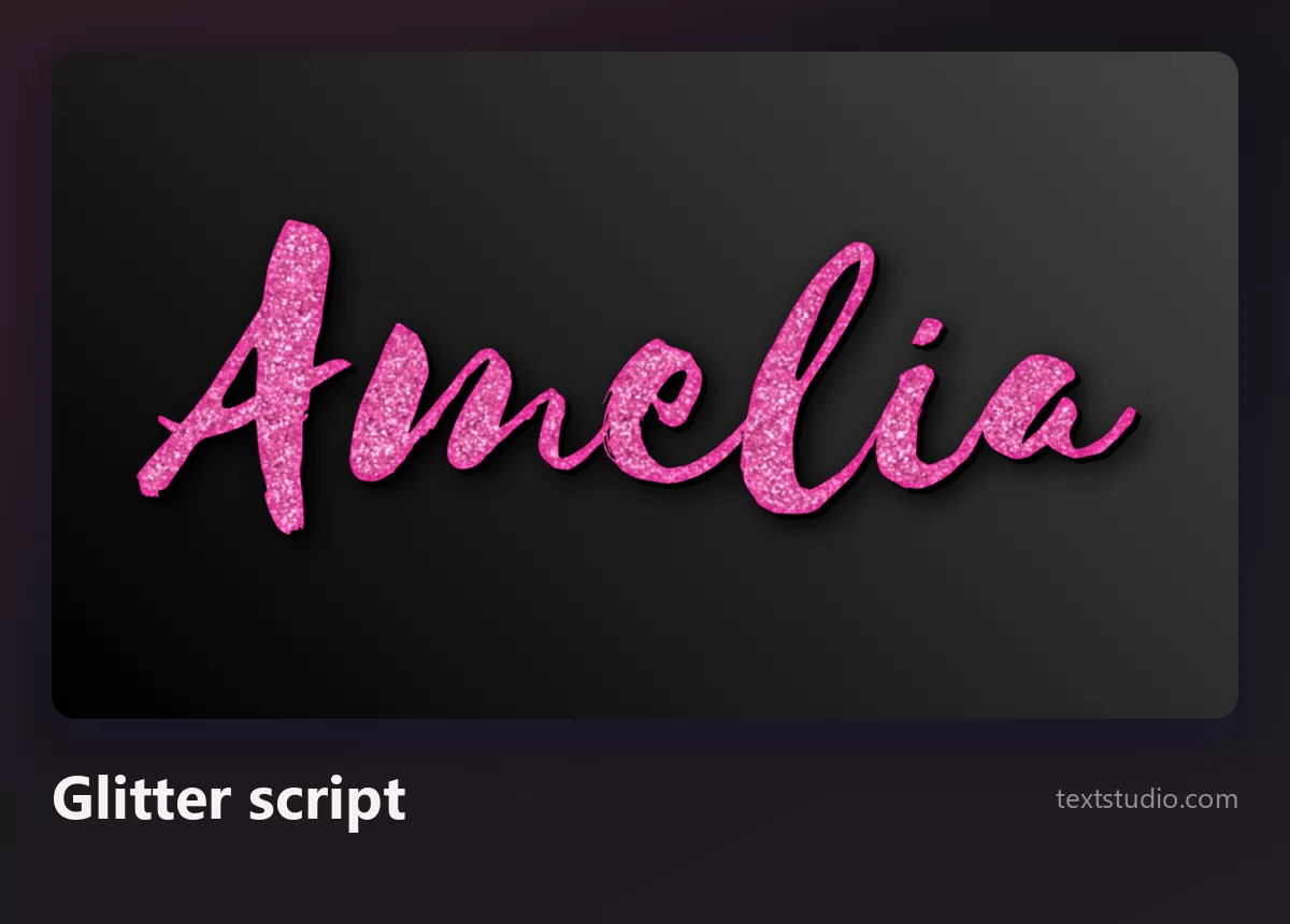 The name Amelia in a pink glitter brush script with a sparkling texture on a dark background